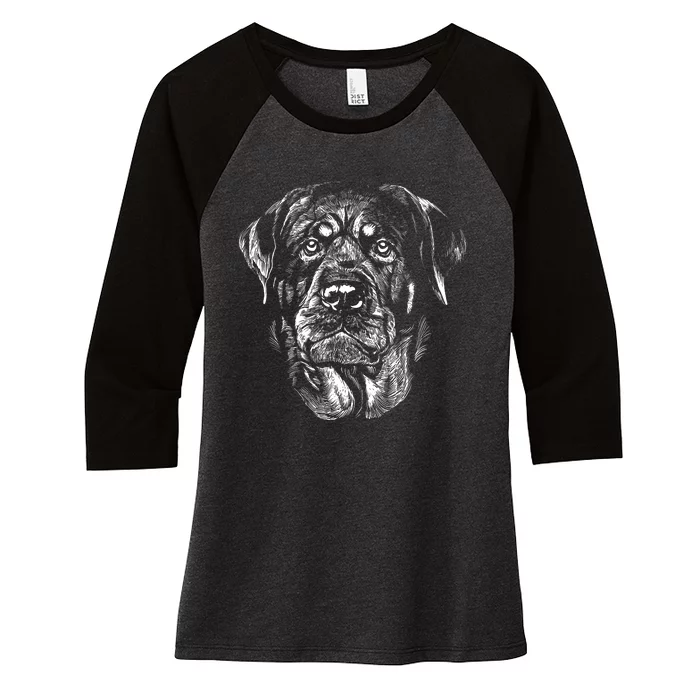 Hand Drawn Rottweiler Dog Women's Tri-Blend 3/4-Sleeve Raglan Shirt