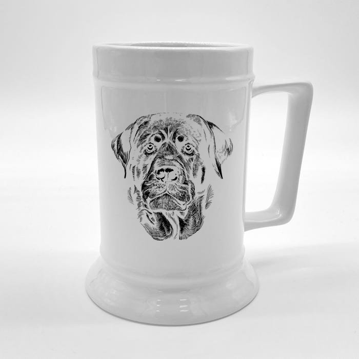 Hand Drawn Rottweiler Dog Front & Back Beer Stein