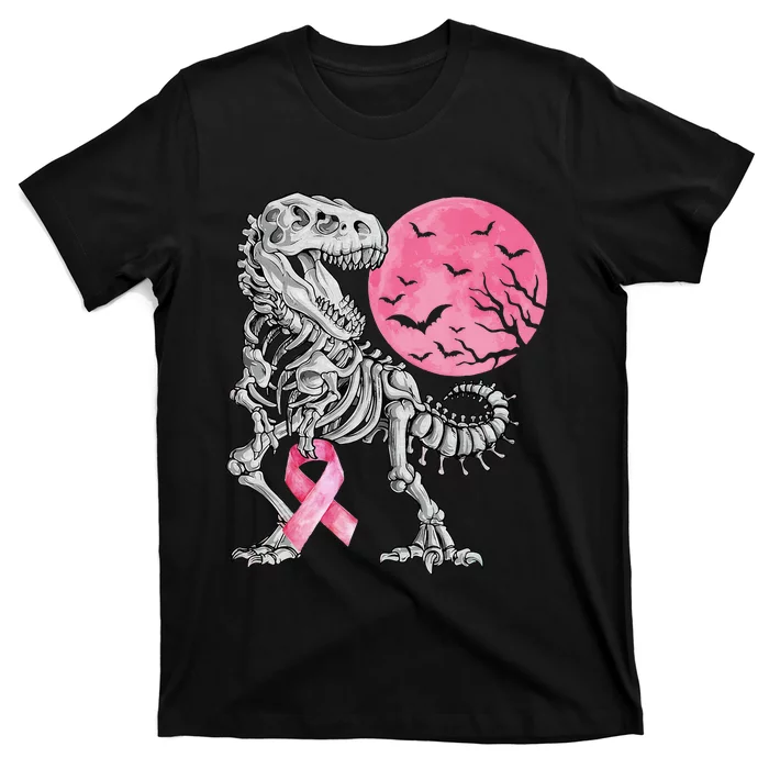 Halloween Dinosaur Ribbon Breast Cancer Awareness T-Shirt