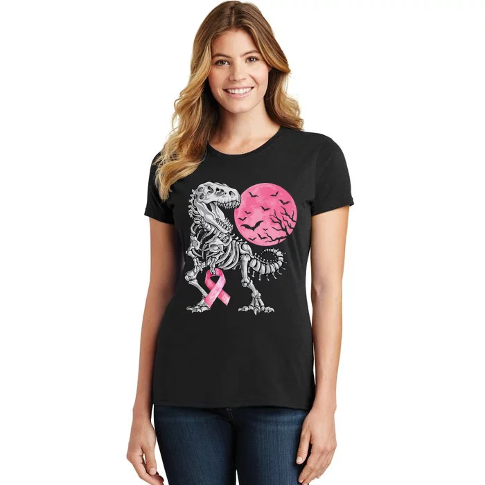 Halloween Dinosaur Ribbon Breast Cancer Awareness Women's T-Shirt