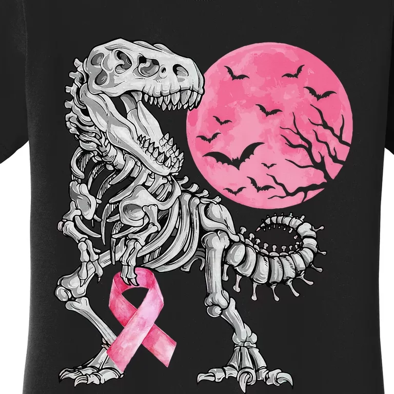 Halloween Dinosaur Ribbon Breast Cancer Awareness Women's T-Shirt