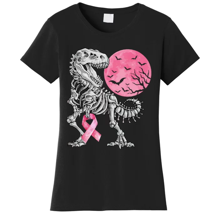 Halloween Dinosaur Ribbon Breast Cancer Awareness Women's T-Shirt