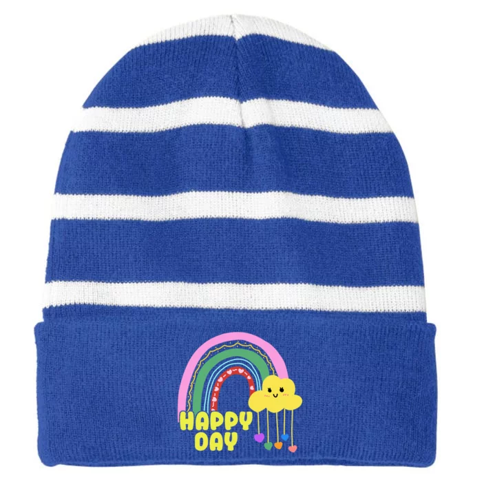 Happy Day Retro 80s Sunshine Striped Beanie with Solid Band