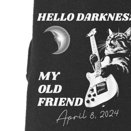 Hello Darkness Rock Cat Playing Guitar Solar Eclipse Doggie 3-End Fleece Hoodie