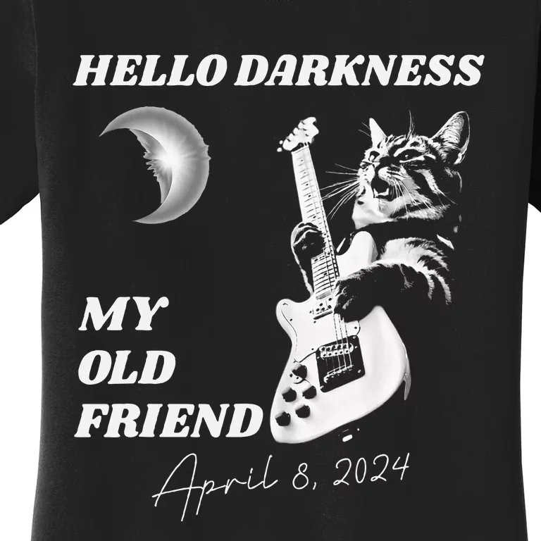 Hello Darkness Rock Cat Playing Guitar Solar Eclipse Women's T-Shirt