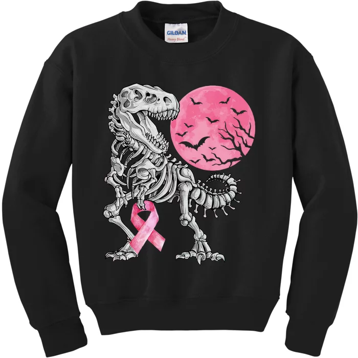 Halloween Dinosaur Ribbon Breast Cancer Awareness Kids Sweatshirt