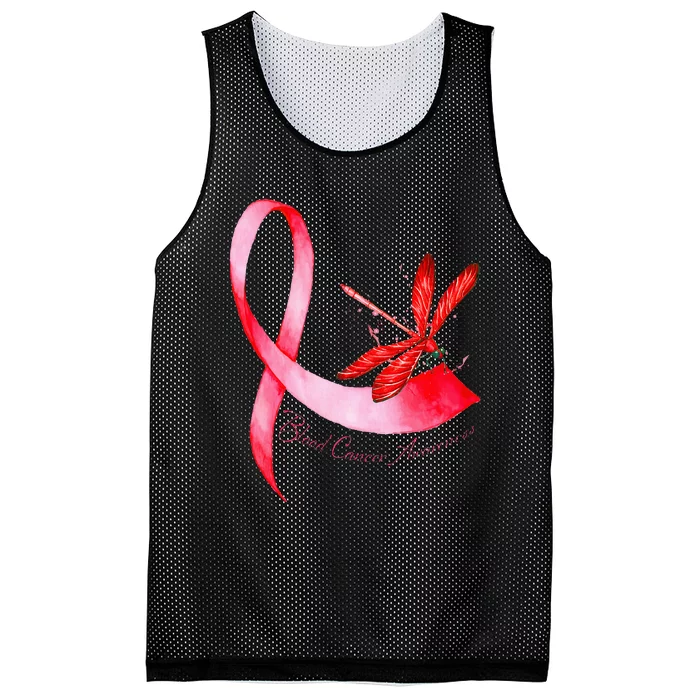 Hippie Dragonfly Red Ribbon Blood Cancer Awareness Mesh Reversible Basketball Jersey Tank