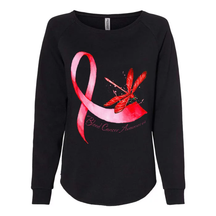 Hippie Dragonfly Red Ribbon Blood Cancer Awareness Womens California Wash Sweatshirt