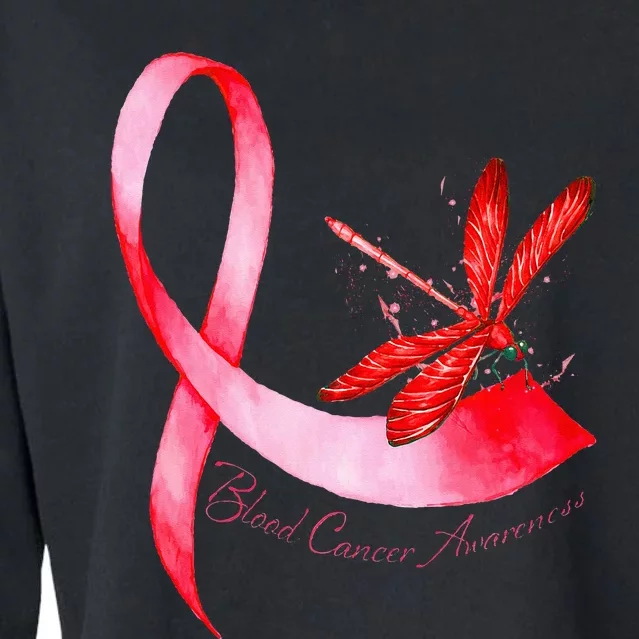 Hippie Dragonfly Red Ribbon Blood Cancer Awareness Cropped Pullover Crew