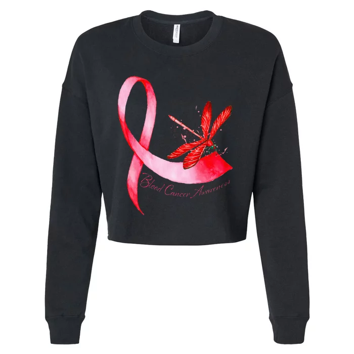 Hippie Dragonfly Red Ribbon Blood Cancer Awareness Cropped Pullover Crew