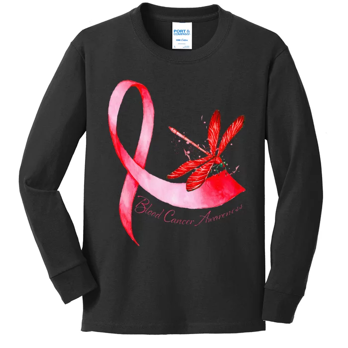 Hippie Dragonfly Red Ribbon Blood Cancer Awareness Kids Long Sleeve Shirt