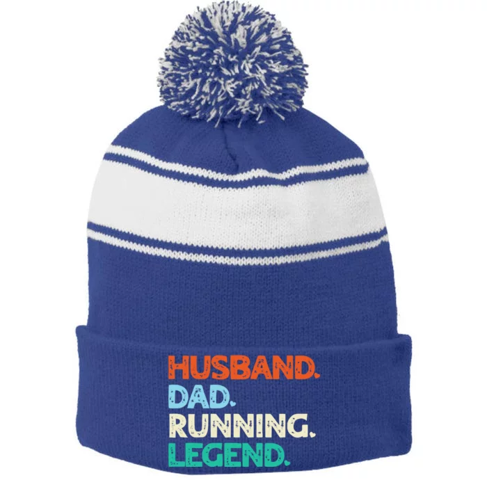 Husband Dad Running Legend Vintage Funny Runner Father Great Gift Stripe Pom Pom Beanie