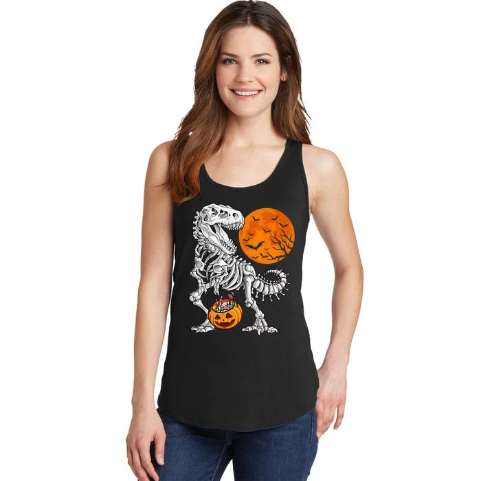 Halloween Dinosaur Skeleton T Rex Scary Pumpkin Moon Ladies Essential Tank