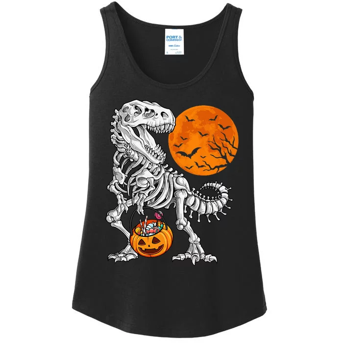 Halloween Dinosaur Skeleton T Rex Scary Pumpkin Moon Ladies Essential Tank