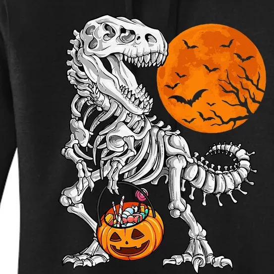 Halloween Dinosaur Skeleton T Rex Scary Pumpkin Moon Women's Pullover Hoodie