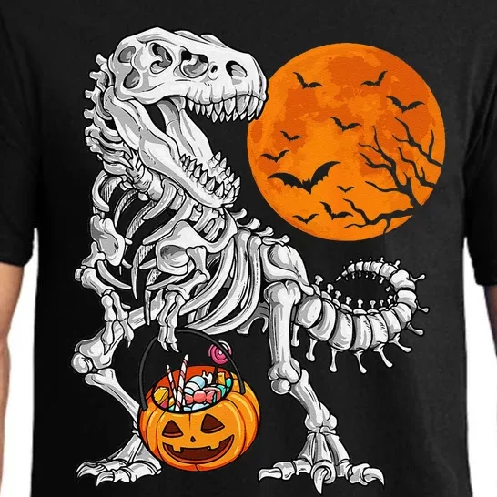 Halloween Dinosaur Skeleton T Rex Scary Pumpkin Moon Pajama Set