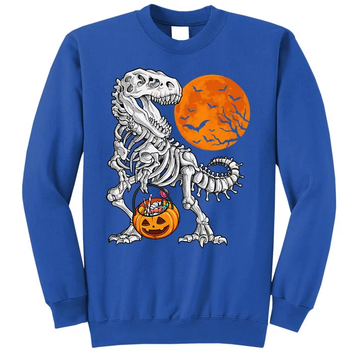 Halloween Dinosaur Skeleton T Rex Scary Pumpkin Moon Tall Sweatshirt