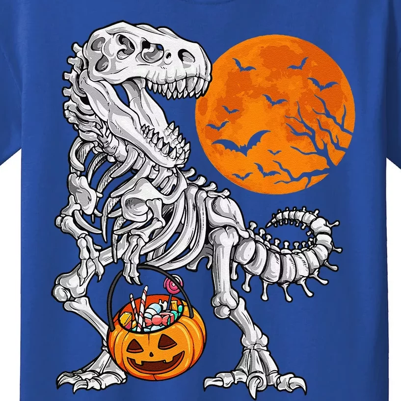 Halloween Dinosaur Skeleton T Rex Scary Pumpkin Moon Kids T-Shirt