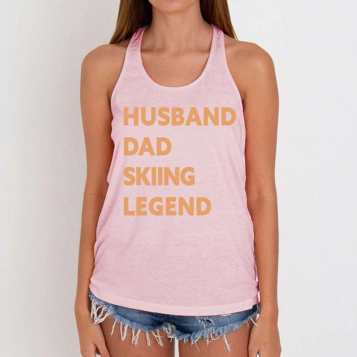 Husband Dad Skiing Legend Funny Skier Gift Women's Knotted Racerback Tank