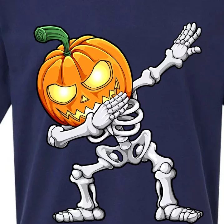 Halloween Dabbing Skeleton Scary Pumpkin Jack O Lantern Cool Gift Sueded Cloud Jersey T-Shirt