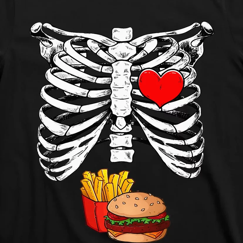 Halloween Dad Skeleton Pregnancy Hamburger Fries Xray Funny T-Shirt