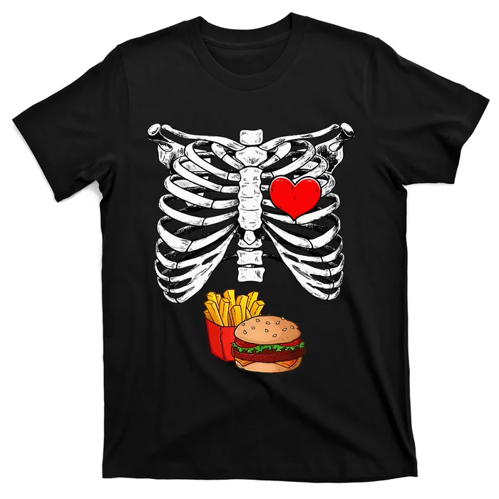 Halloween Dad Skeleton Pregnancy Hamburger Fries Xray Funny T-Shirt