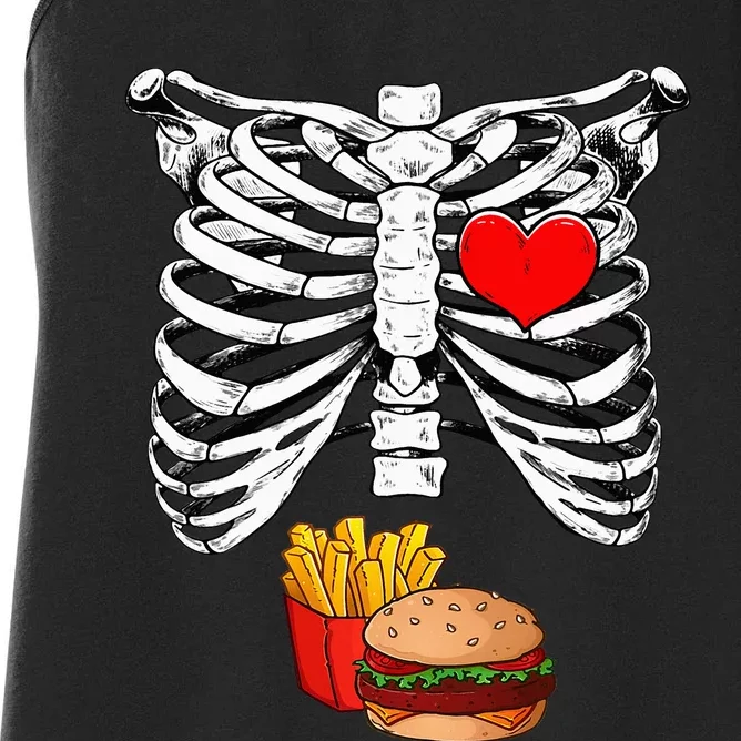 Halloween Dad Skeleton Pregnancy Hamburger Fries Xray Funny Women's Racerback Tank