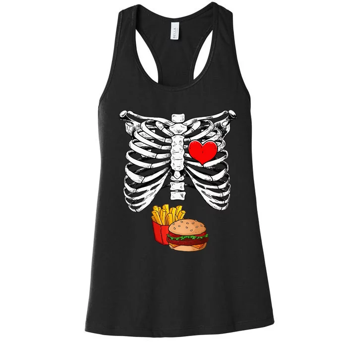 Halloween Dad Skeleton Pregnancy Hamburger Fries Xray Funny Women's Racerback Tank