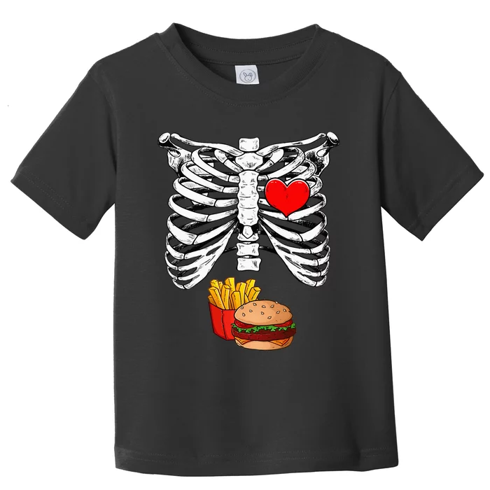 Halloween Dad Skeleton Pregnancy Hamburger Fries Xray Funny Toddler T-Shirt