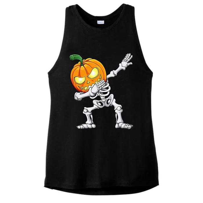 Halloween Dabbing Skeleton Scary Pumpkin Jack O Lantern Ladies Tri-Blend Wicking Tank