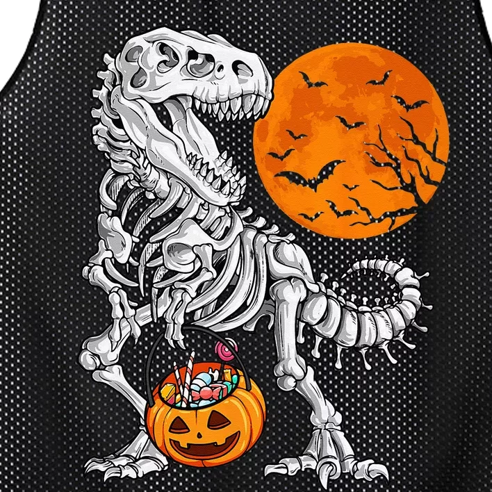 Halloween Dinosaur Skeleton T Rex Scary Pumpkin Moon Mesh Reversible Basketball Jersey Tank