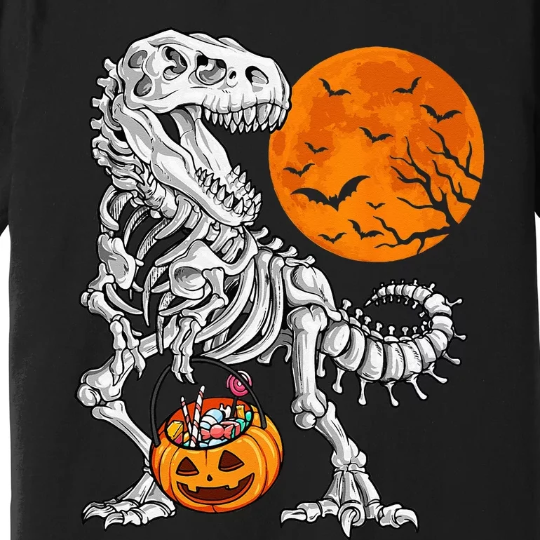 Halloween Dinosaur Skeleton T Rex Scary Pumpkin Moon Premium T-Shirt