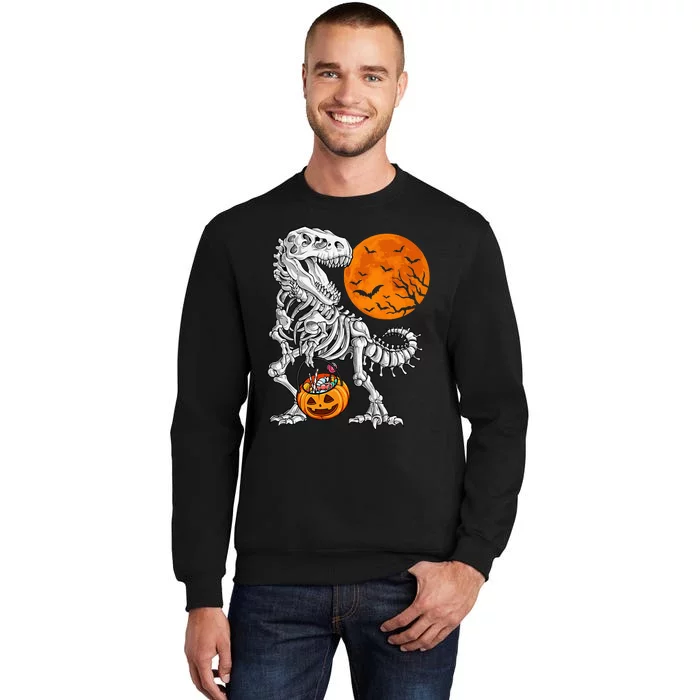 Halloween Dinosaur Skeleton T Rex Scary Pumpkin Moon Tall Sweatshirt