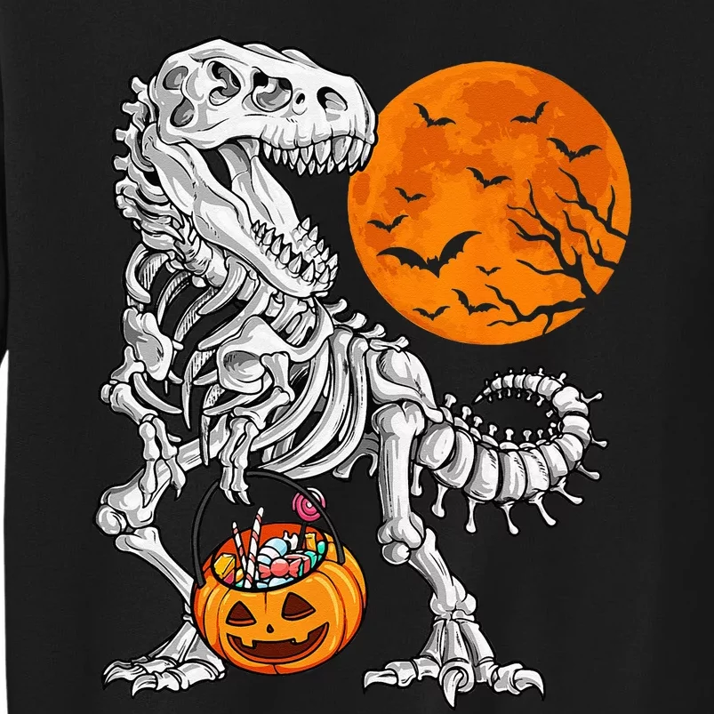 Halloween Dinosaur Skeleton T Rex Scary Pumpkin Moon Tall Sweatshirt