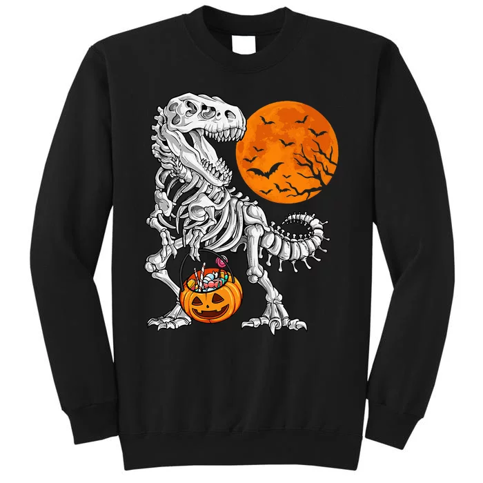 Halloween Dinosaur Skeleton T Rex Scary Pumpkin Moon Tall Sweatshirt