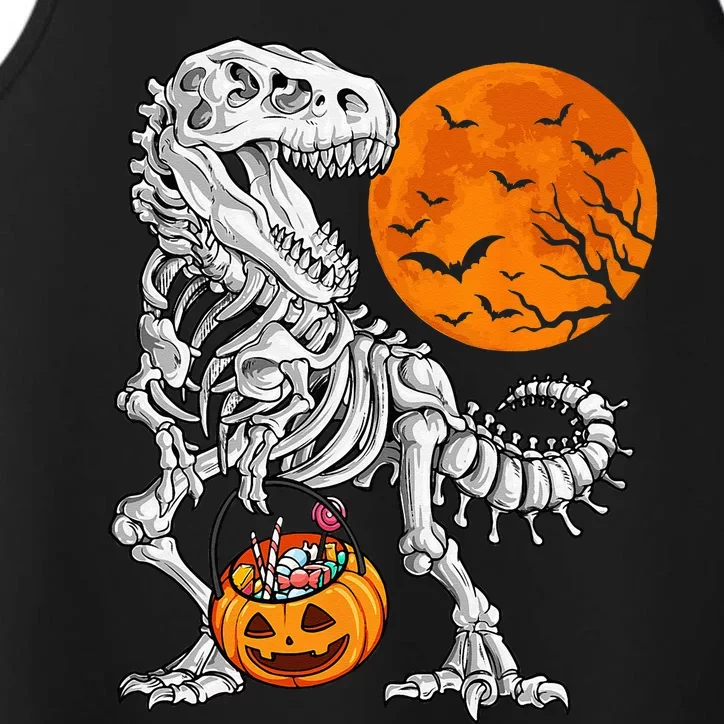 Halloween Dinosaur Skeleton T Rex Scary Pumpkin Moon Performance Tank