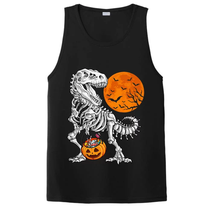 Halloween Dinosaur Skeleton T Rex Scary Pumpkin Moon Performance Tank