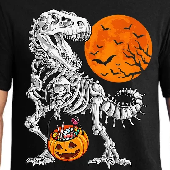 Halloween Dinosaur Skeleton T rex Scary Pumpkin Moon Pajama Set