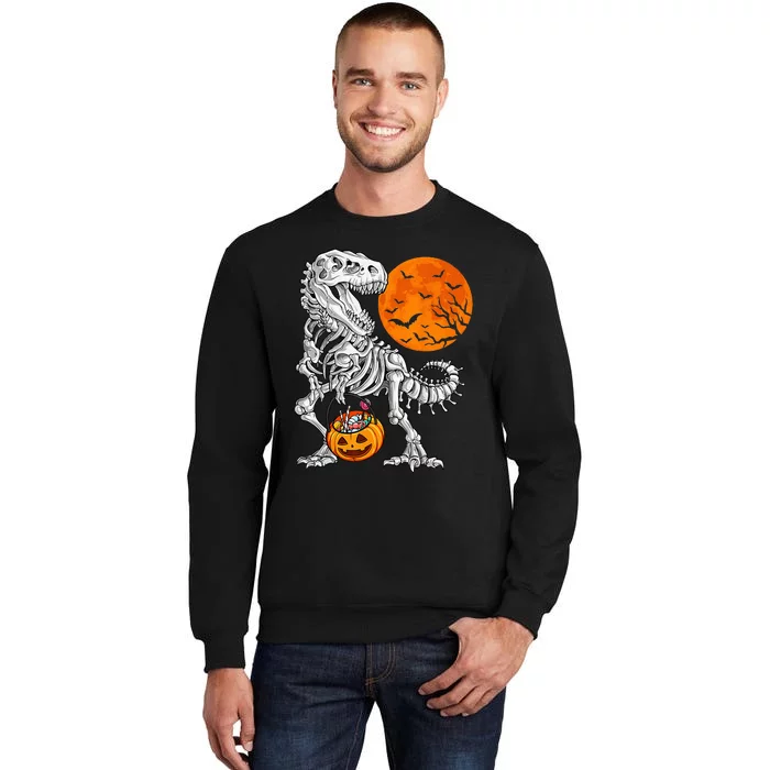 Halloween Dinosaur Skeleton T rex Scary Pumpkin Moon Tall Sweatshirt