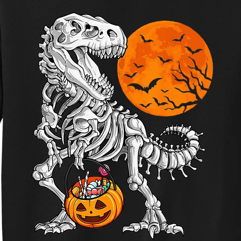 Halloween Dinosaur Skeleton T rex Scary Pumpkin Moon Tall Sweatshirt