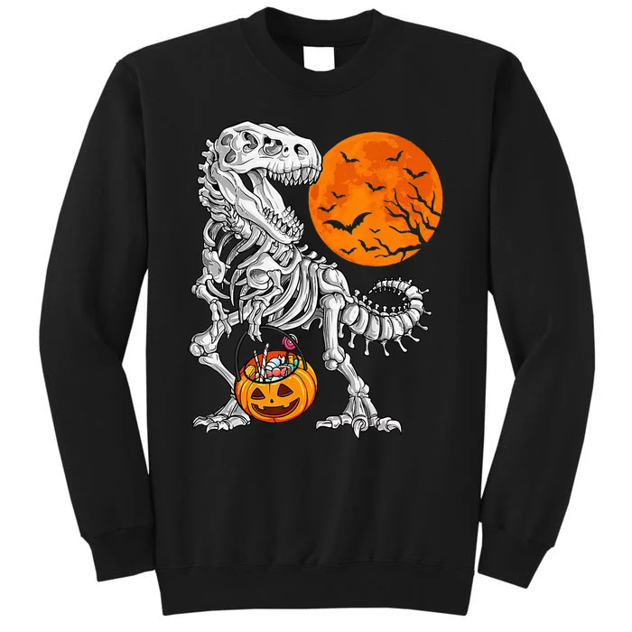 Halloween Dinosaur Skeleton T rex Scary Pumpkin Moon Tall Sweatshirt