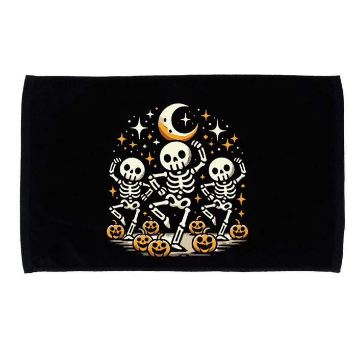 Happy Dancing Skeleton Halloween Pumpkin Fall Gift Microfiber Hand Towel