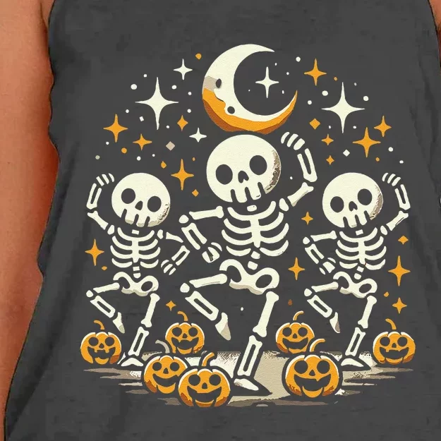 Happy Dancing Skeleton Halloween Pumpkin Fall Gift Women's Knotted Racerback Tank