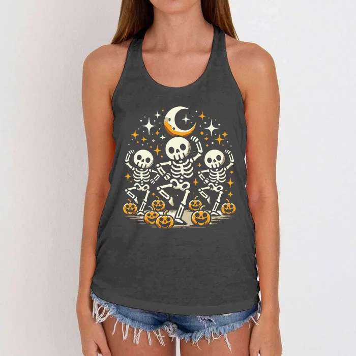 Happy Dancing Skeleton Halloween Pumpkin Fall Gift Women's Knotted Racerback Tank