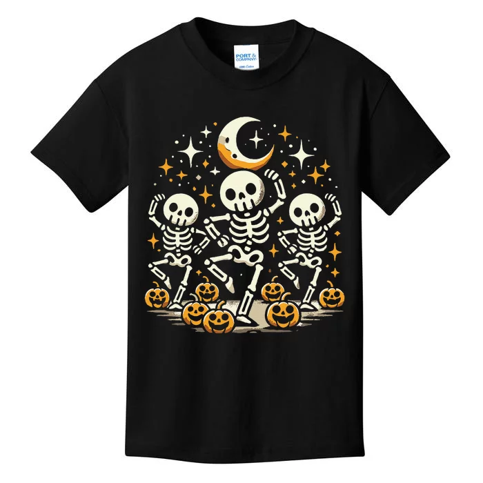 Happy Dancing Skeleton Halloween Pumpkin Fall Gift Kids T-Shirt