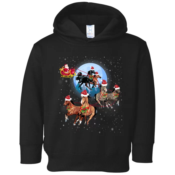 Horse Drawn Sleigh Riding Santa Claus Xmas Horses Funny Long Sleeve Toddler Hoodie