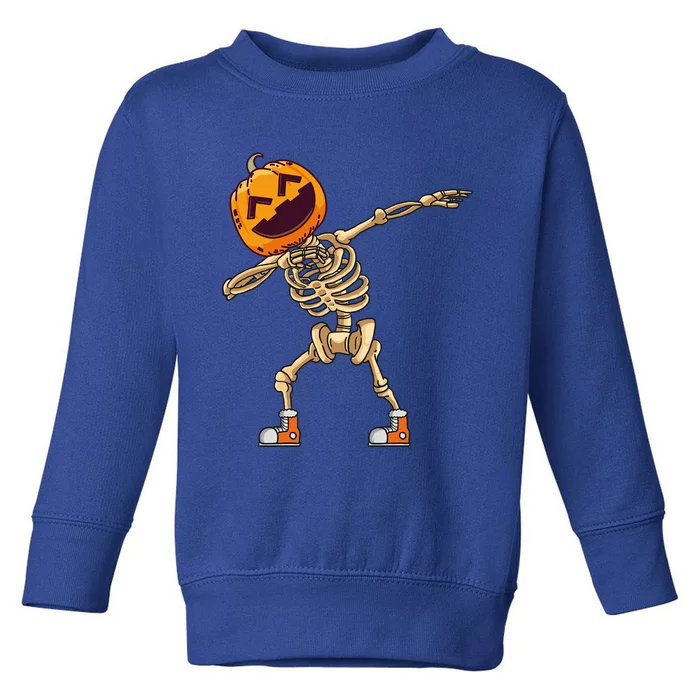 Halloween Dabbing Skeleton Pumpkin Head Dance Dab Gift Toddler Sweatshirt