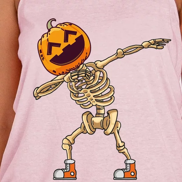 Halloween Dabbing Skeleton Pumpkin Head Dance Dab Gift Women's Knotted Racerback Tank