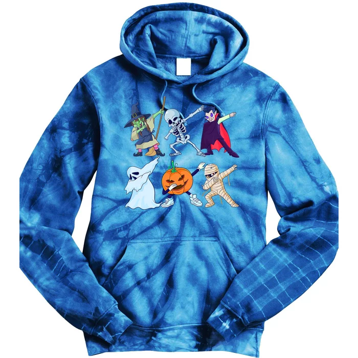 Halloween Dabbing Skeleton Pumpkin Dab Costume Gift Tie Dye Hoodie