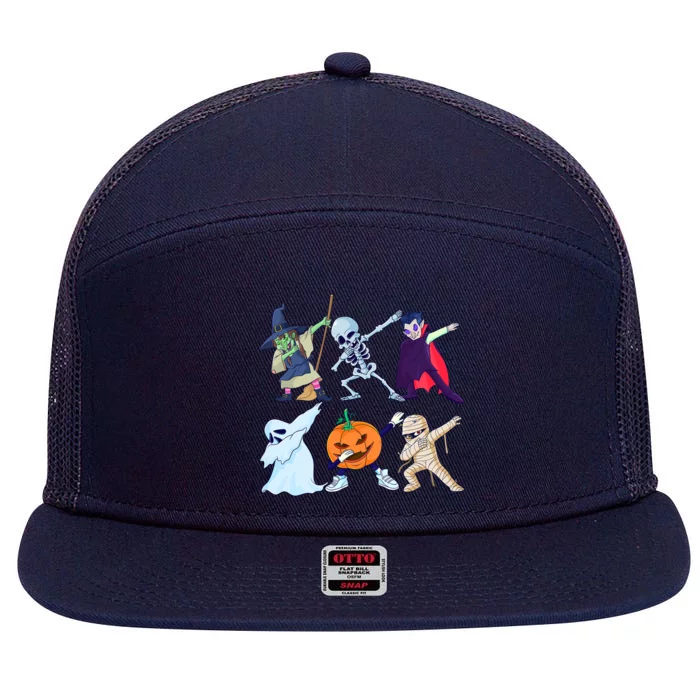 Halloween Dabbing Skeleton Pumpkin Dab Costume Gift 7 Panel Mesh Trucker Snapback Hat